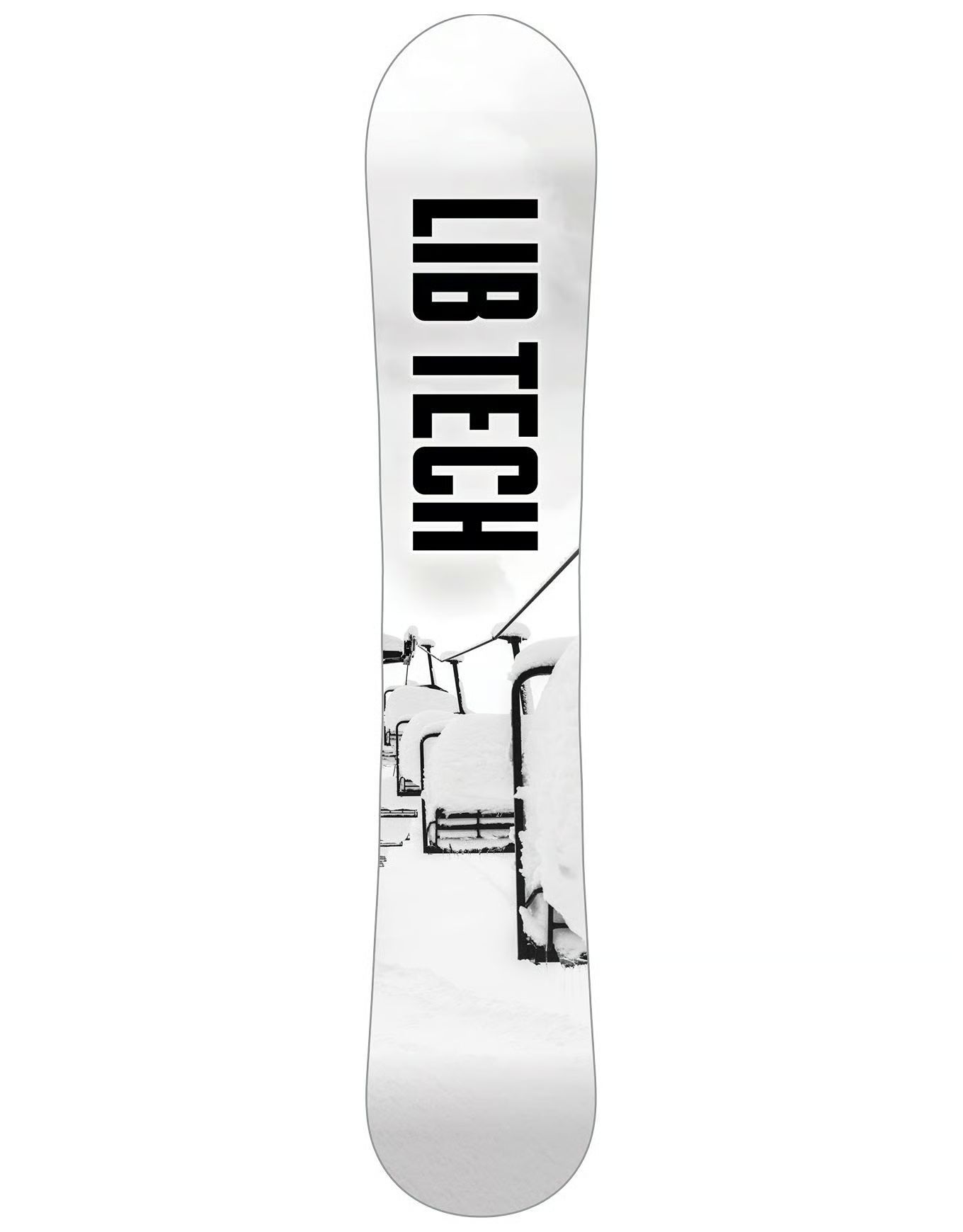 Snowboard avec un motif de montagne en noir et blanc.