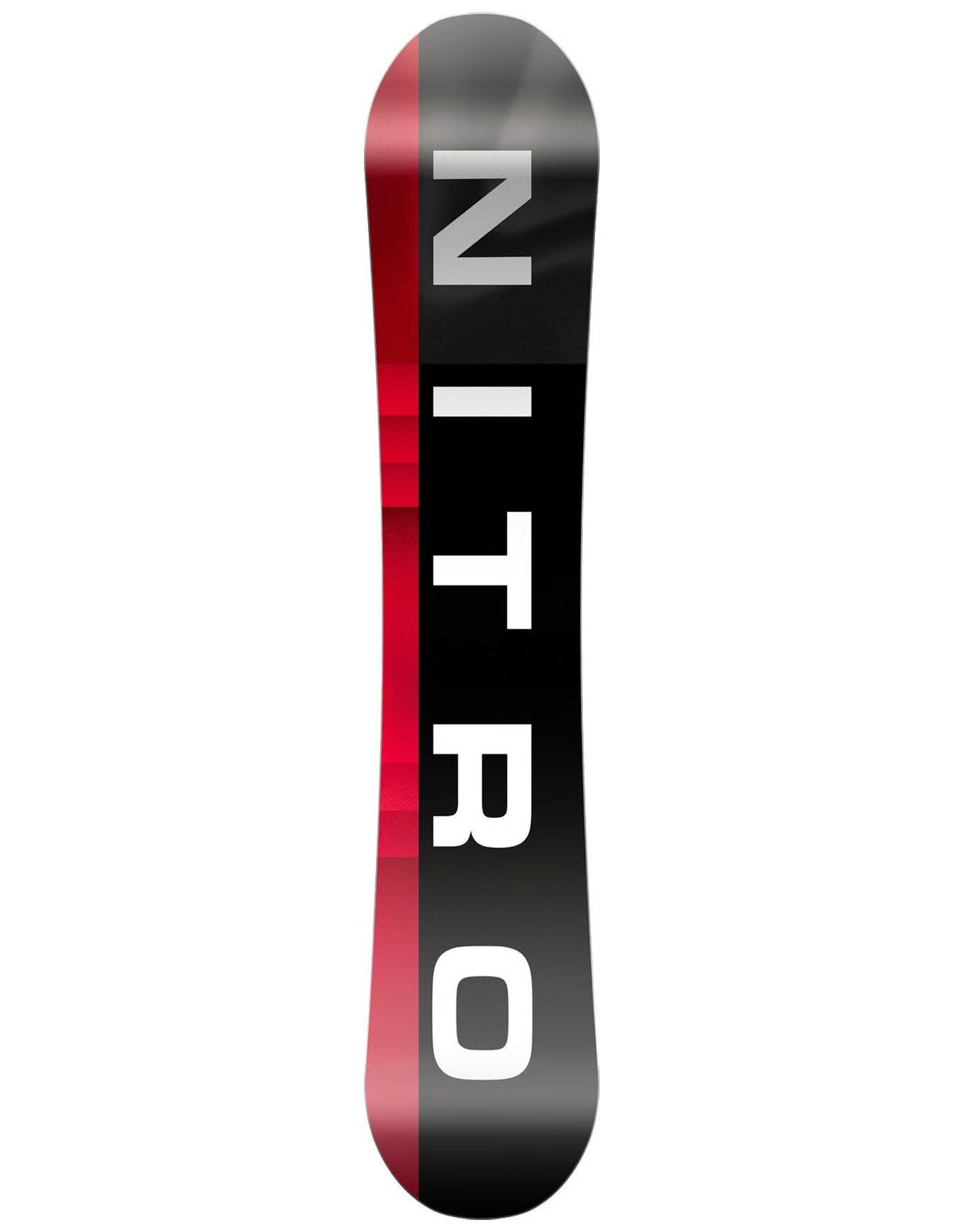 Snowboard avec un design noir et rouge.