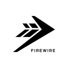 Logo Firewire noir : flèche stylisée avec deux flèches plus petites à l’intérieur, texte « FIREWIRE » en dessous.