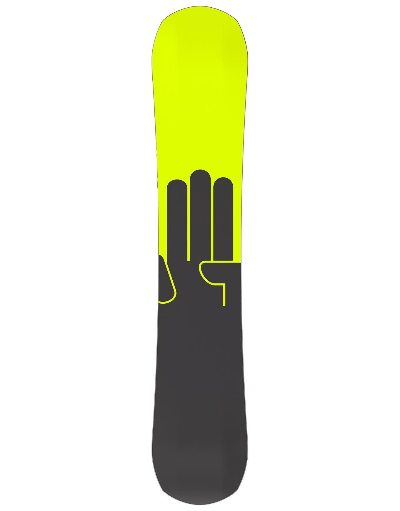 Snowboard jaune avec un motif de smiley.