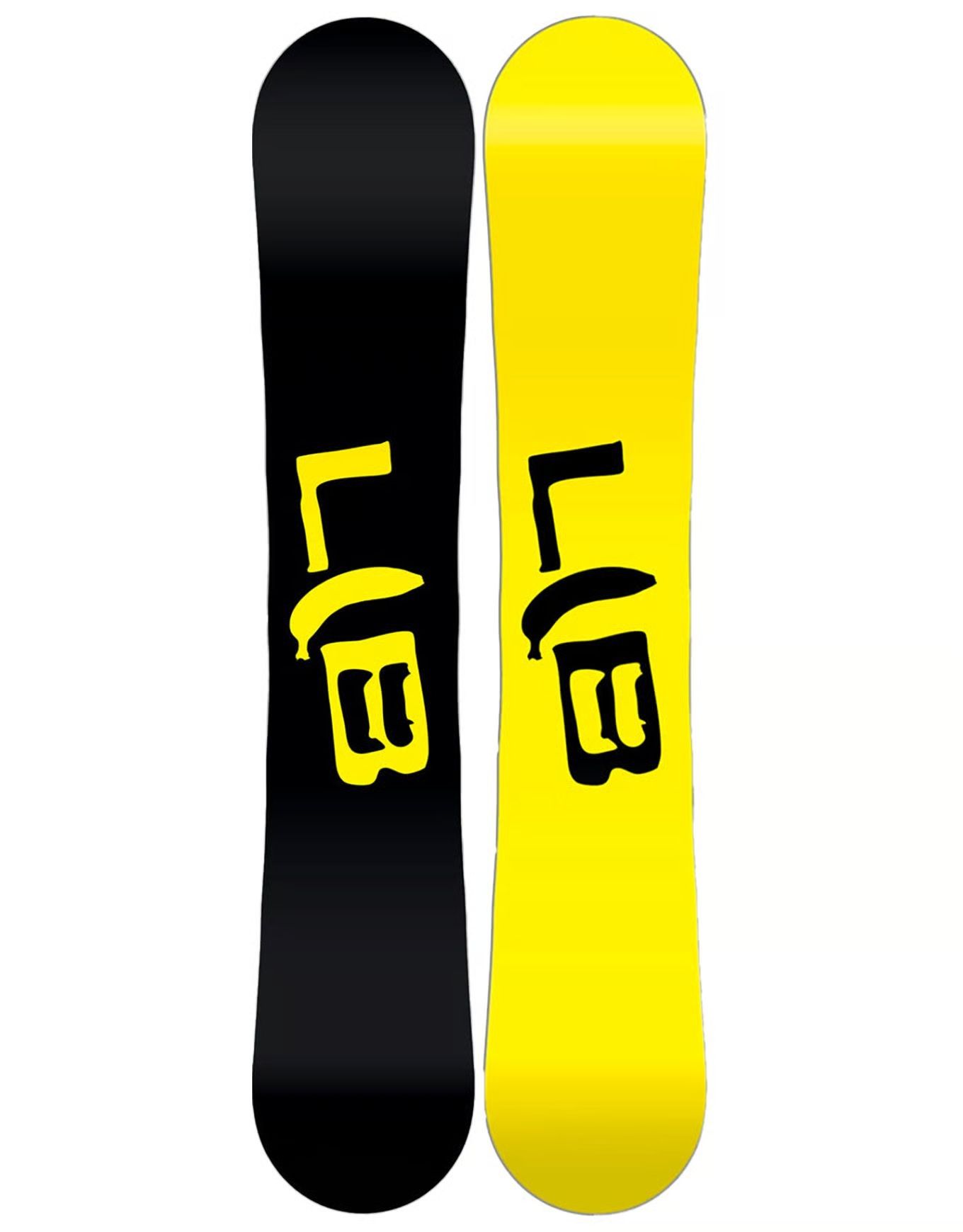 Snowboard noir avec un motif de banane jaune au centre.