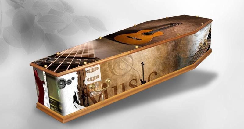 Cercueil avec motif personnalisé guitare