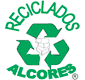 Logotipo verde de reciclaje con el texto «Reciclados Alcores» y un símbolo blanco de reciclaje dentro de una flecha circular.
