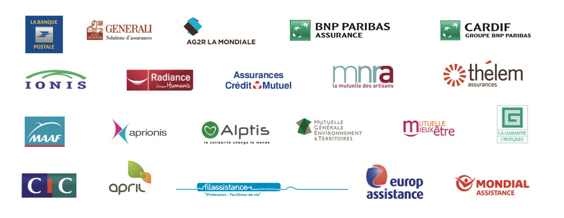 Image avec les logos de banques et d'assurances partenaires à l'entreprise