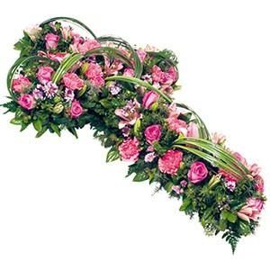 Croix de fleurs rose et verte