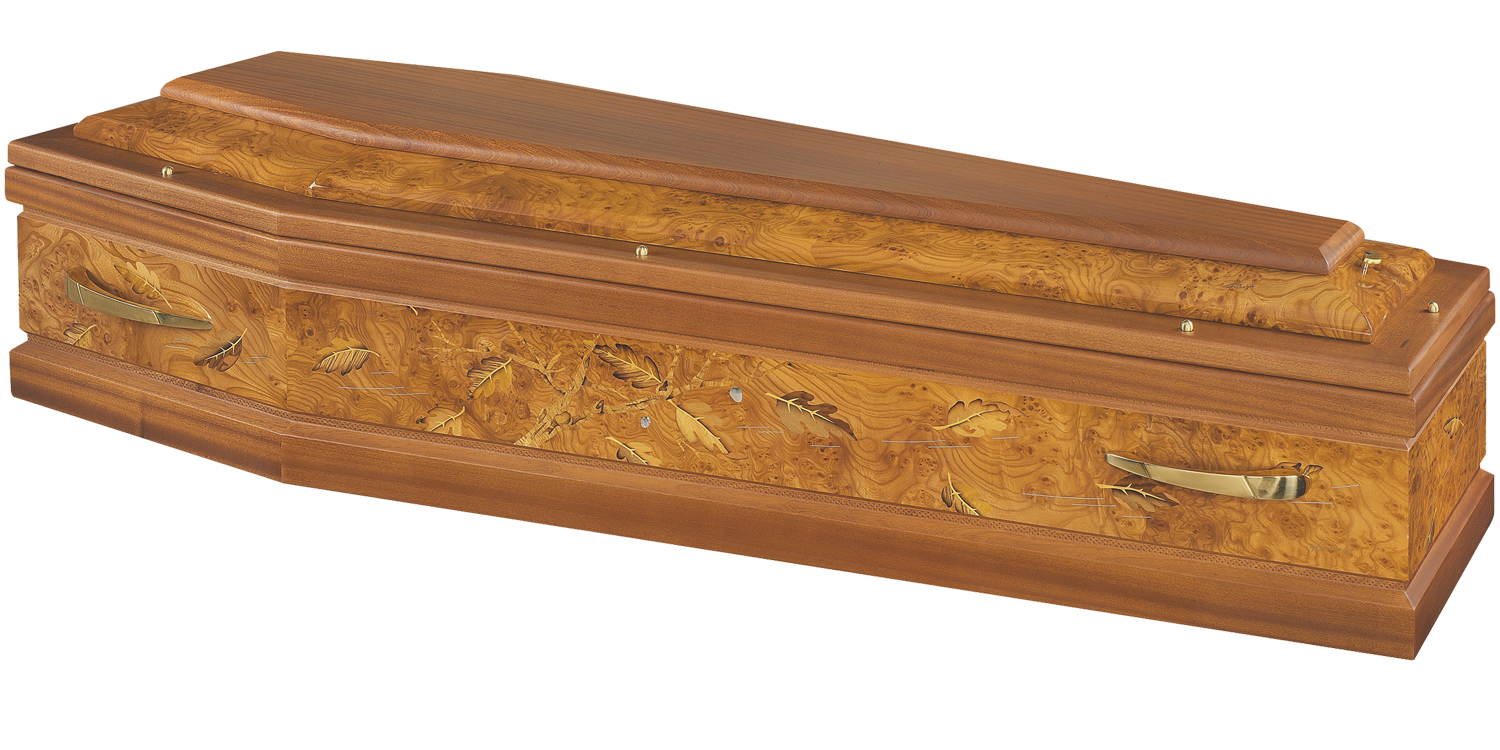 Cercueil en bois avec décoration de feuille