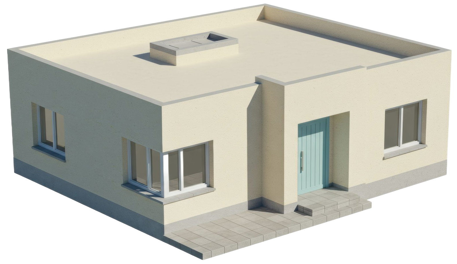 Rendu 3D d'une maison individuelle de plain-pied.