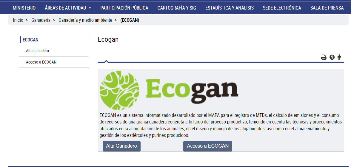 Un sitio web con la palabra ecogan.
