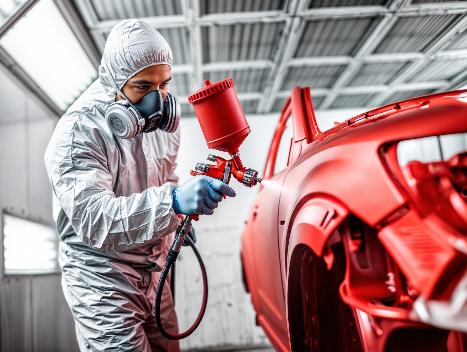 Fahrzeug wird in roter Farbe lackier