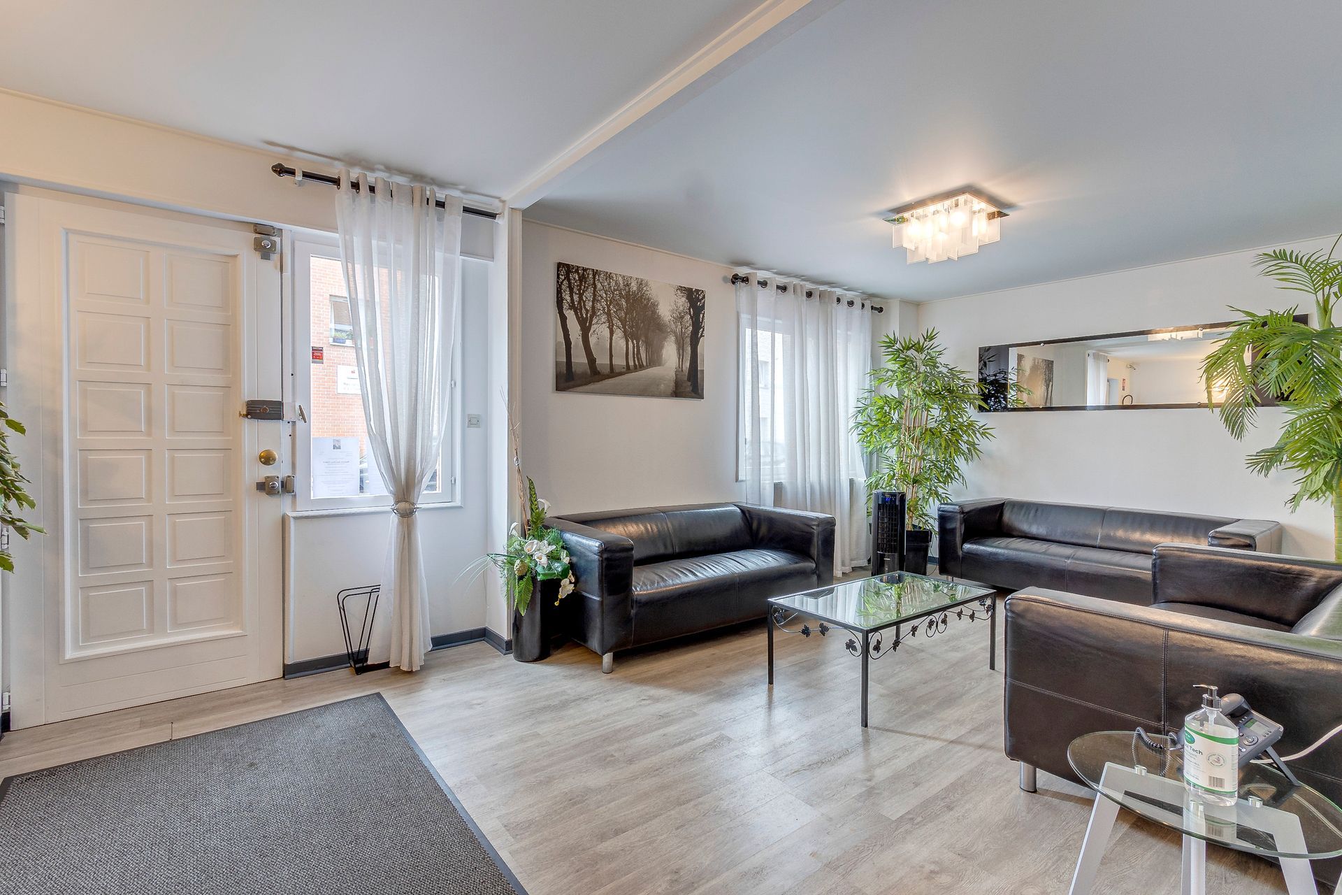 Salon avec des canapés noirs