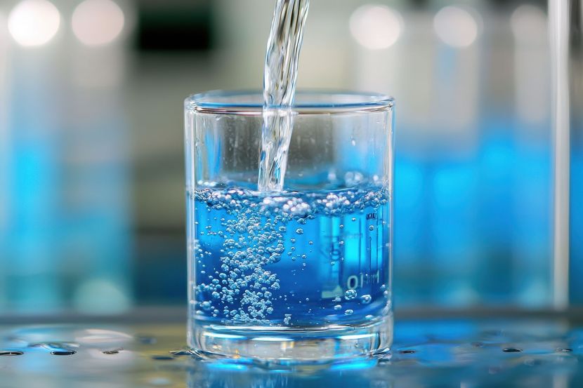 Un verre d'eau en train d'être rempli.