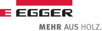 Ein rot-weißes Logo für Egger Mehr aus Holz.