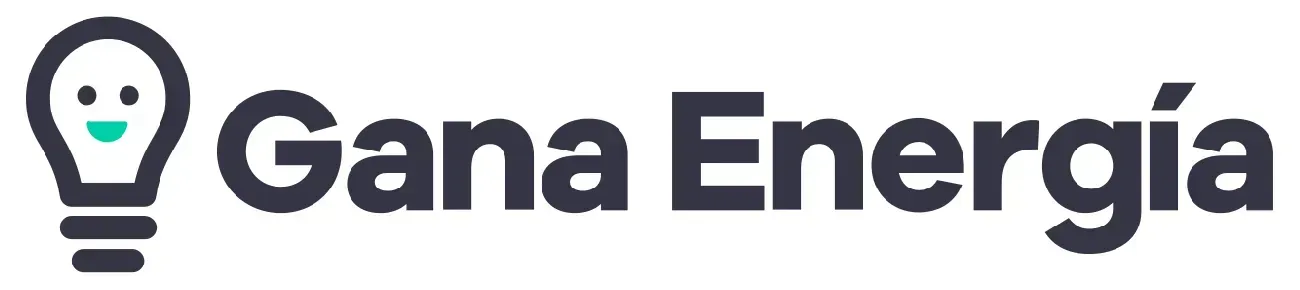 Logotipo de bombilla con las palabras “Gana Energía” en negro y azul.
