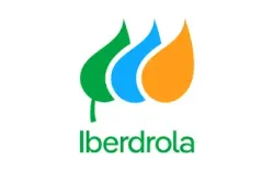 Logotipo de Iberdrola con tres hojas estilizadas de color verde, azul y naranja sobre el nombre de la empresa.