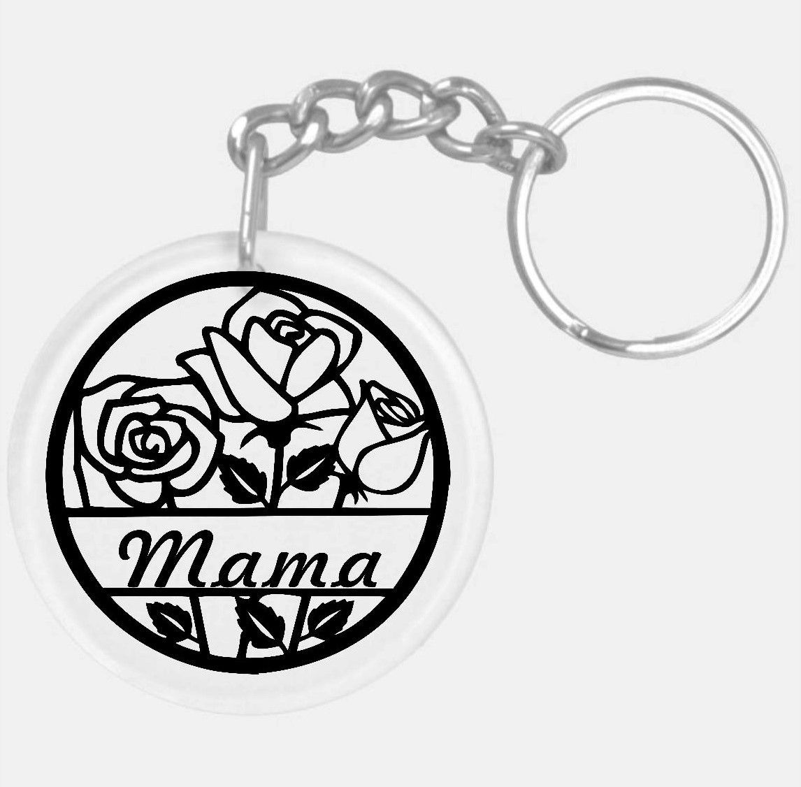 Llavero con diseño de rosa negra y texto 