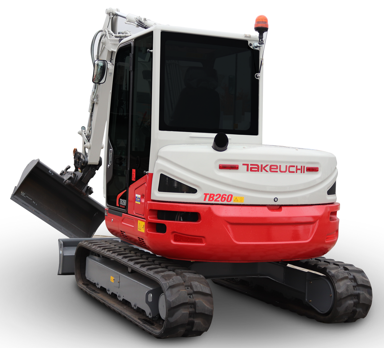 Une pelleteuse rouge et blanche