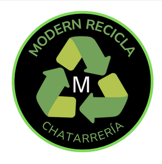 Un logotipo para el reciclaje moderno con un símbolo de reciclaje verde.