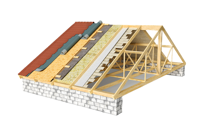 Illustration 3D d'un toit en chantier