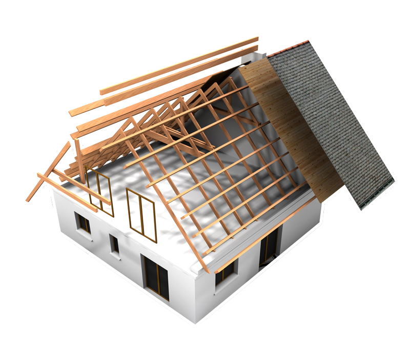 Ilustration 3D des étapes de fabrication d'un toit