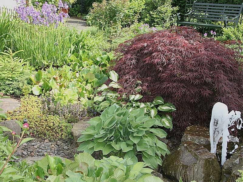 In der Mitte des Gartens befindet sich ein Brunnen.