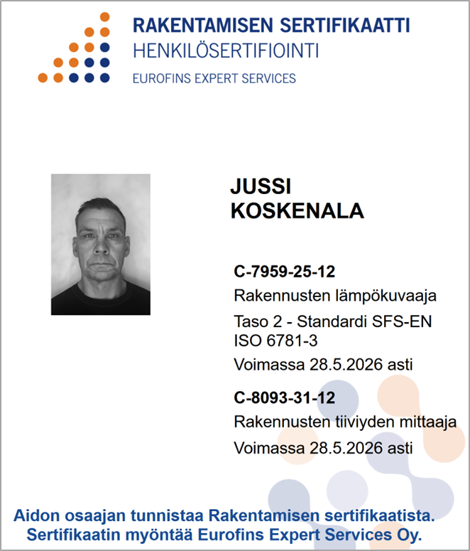 Rakentamisen sertifikaatit, lämpökuvaus, tiiveysmittaus Uudenmaan Lämpökuvaus