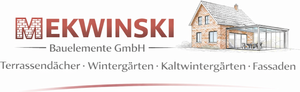 MEKWINSKI Bauelemente GmbH-Logo mit Dachliniengrafik und Text für Wintergärten, Wintergärten und Fassaden