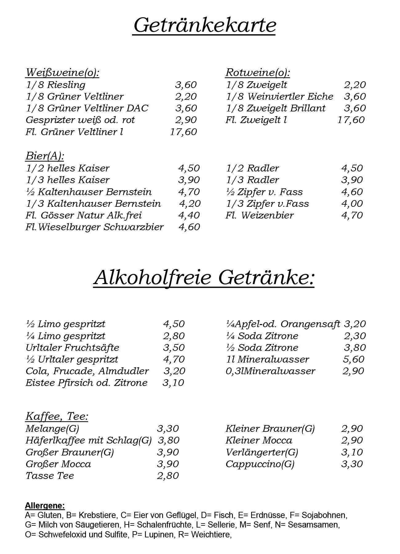 Speisekarte