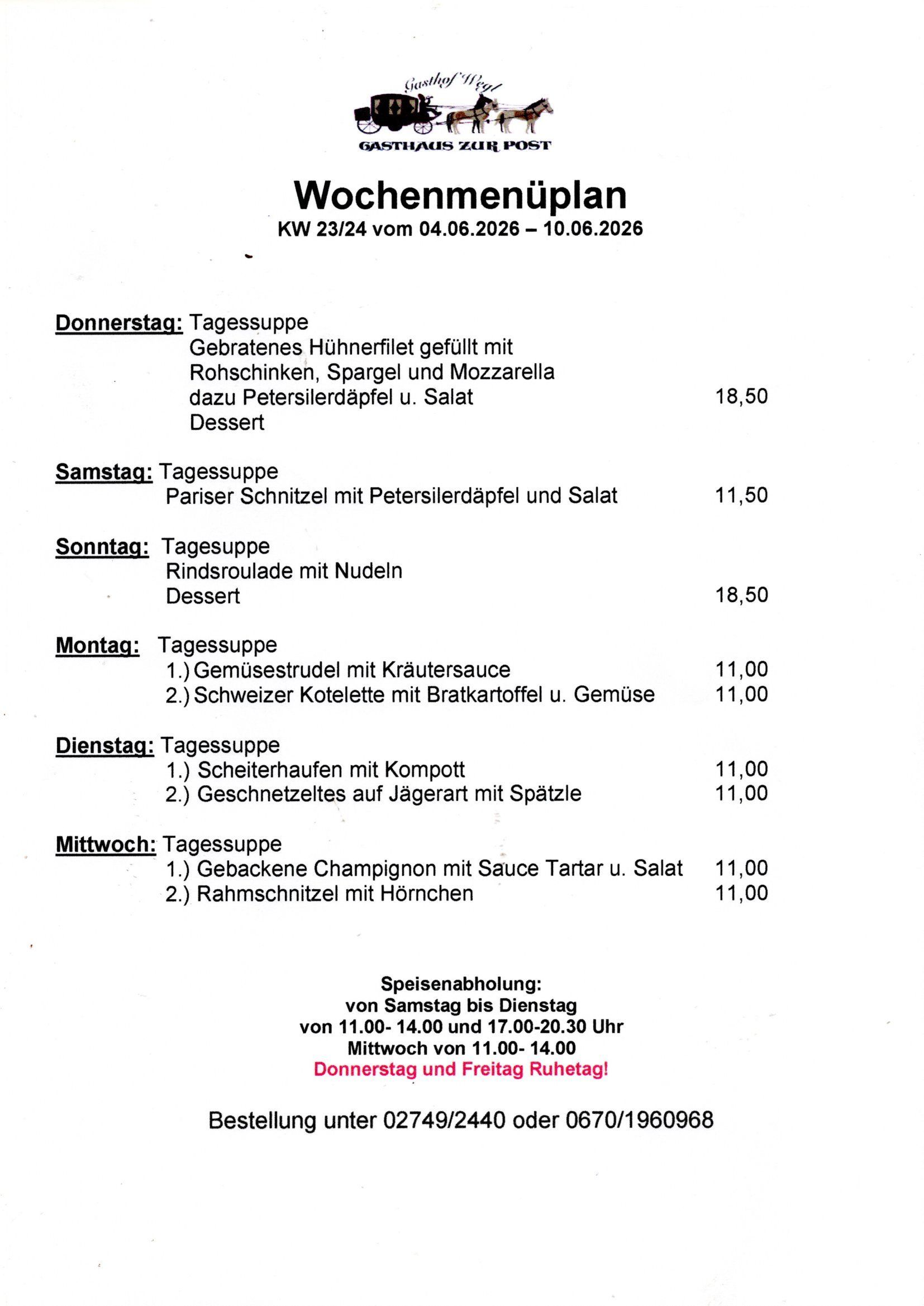 Wochenmenüplan