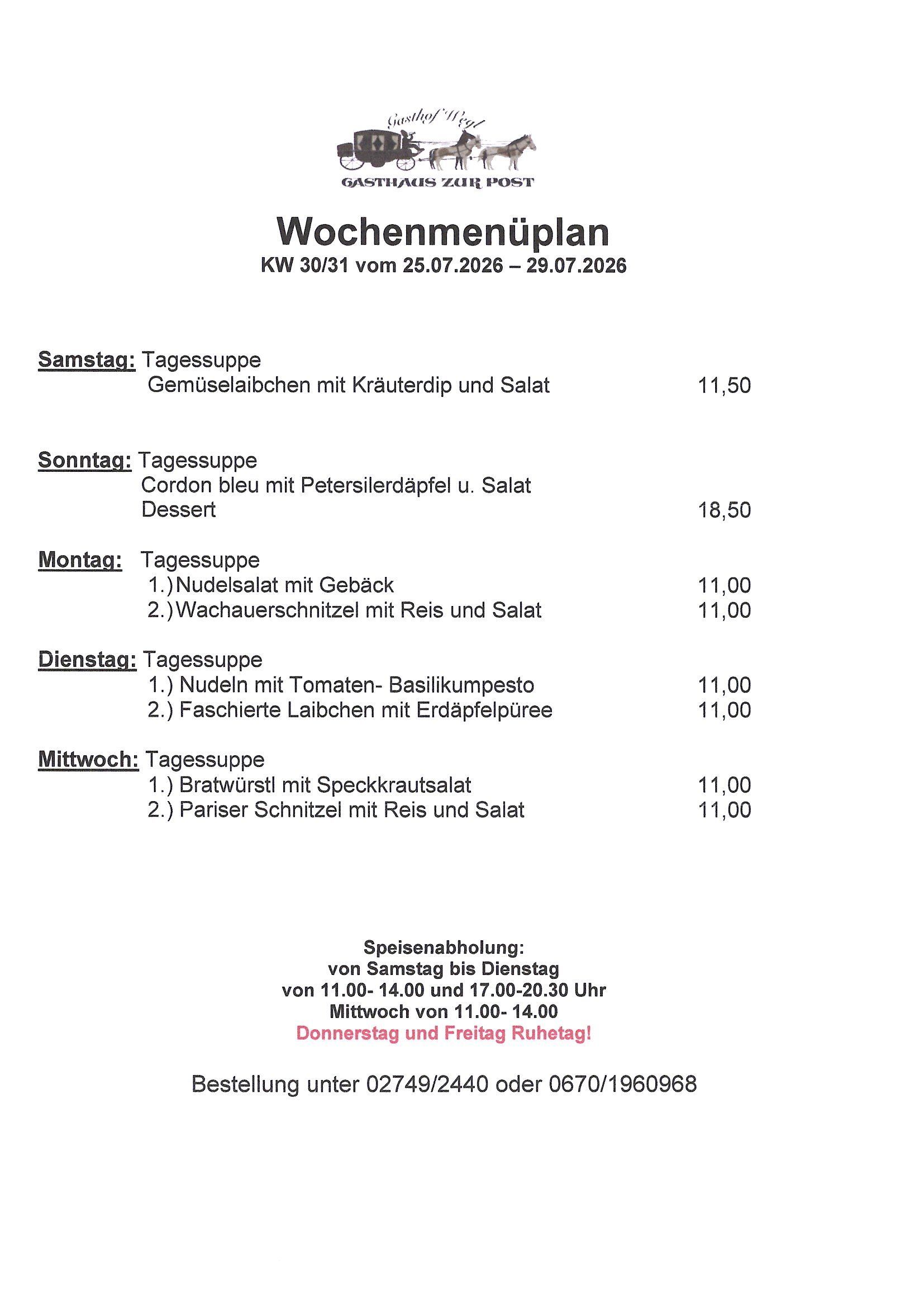 Wochenmenüplan