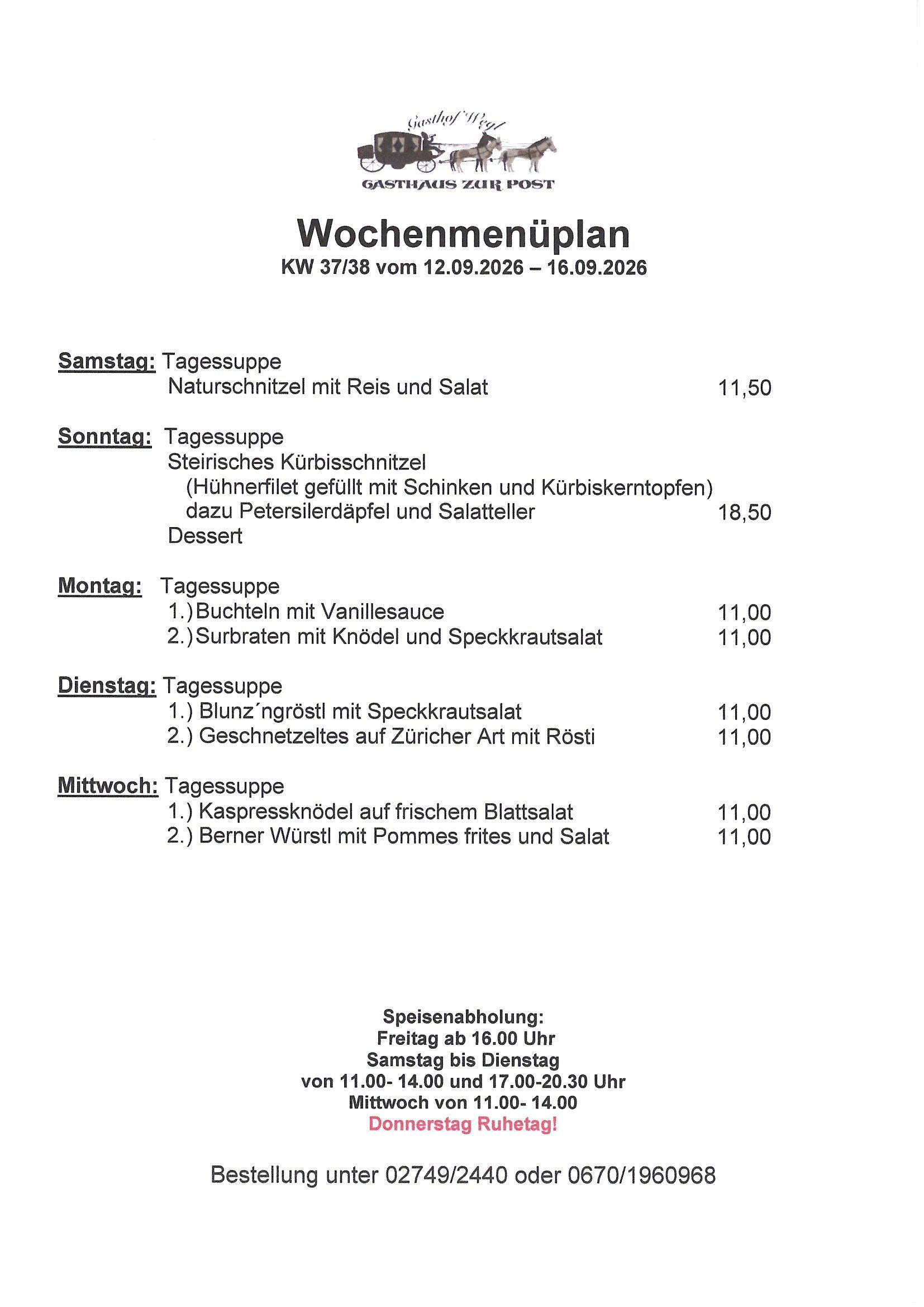 Wochenmenüplan