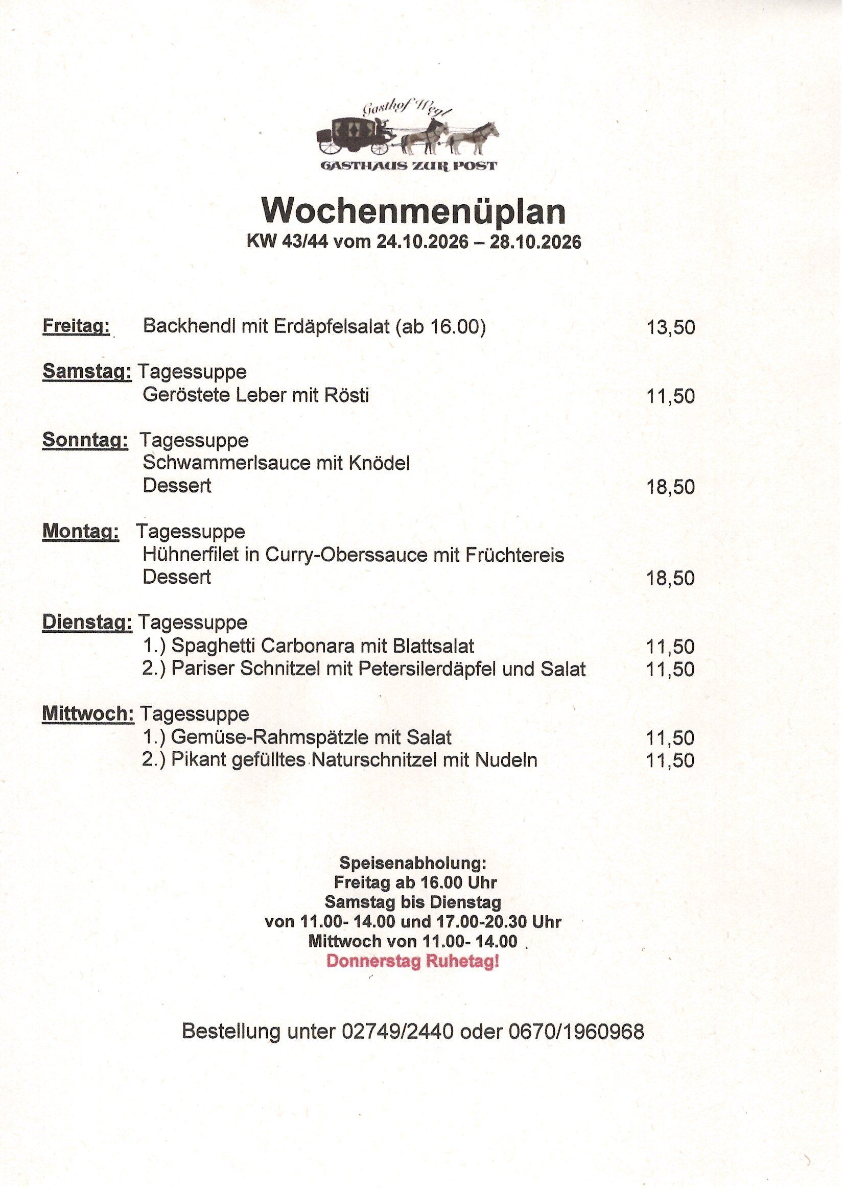 Wochenmenüplan