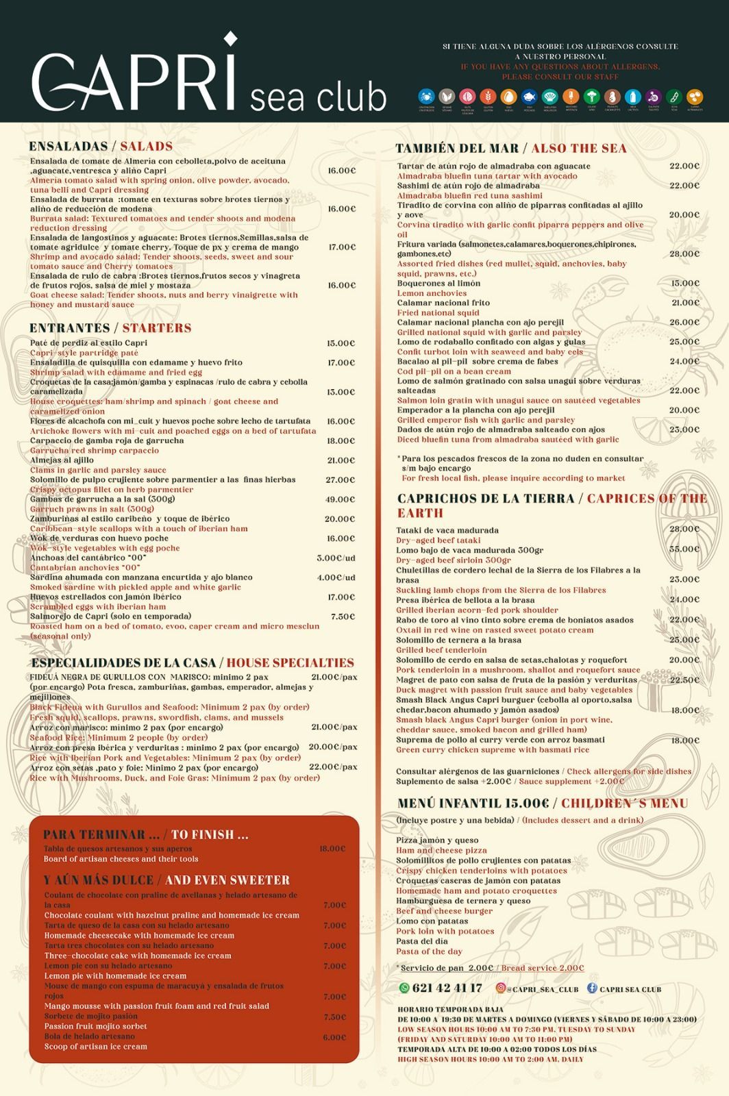 Menú de Gapri, con opciones de desayuno y panqueques.
