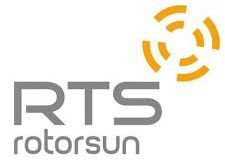 El logotipo de rts rotorsun es gris y naranja.