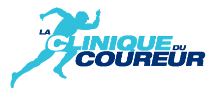 Un logo pour la clinique du coureur avec une silhouette de personne qui court