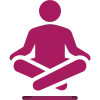 Silueta magenta de una persona meditando en posición de loto, representando la atención plena.