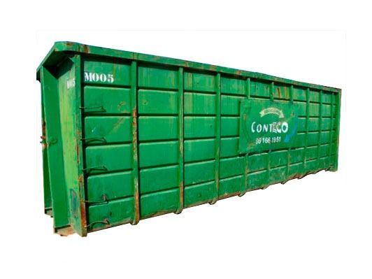 Contenedor rectangular de color verde con logo