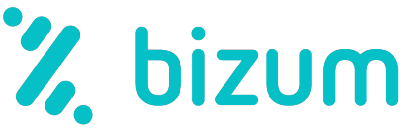 Logotipo de Bizum con gráfico en zigzag y marca denominativa en color verde azulado.