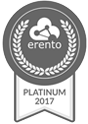 Erento Platinum Award, 2017: Rundes Emblem mit Lorbeerkranz und Wolkensymbol; Banner mit der Aufschrift