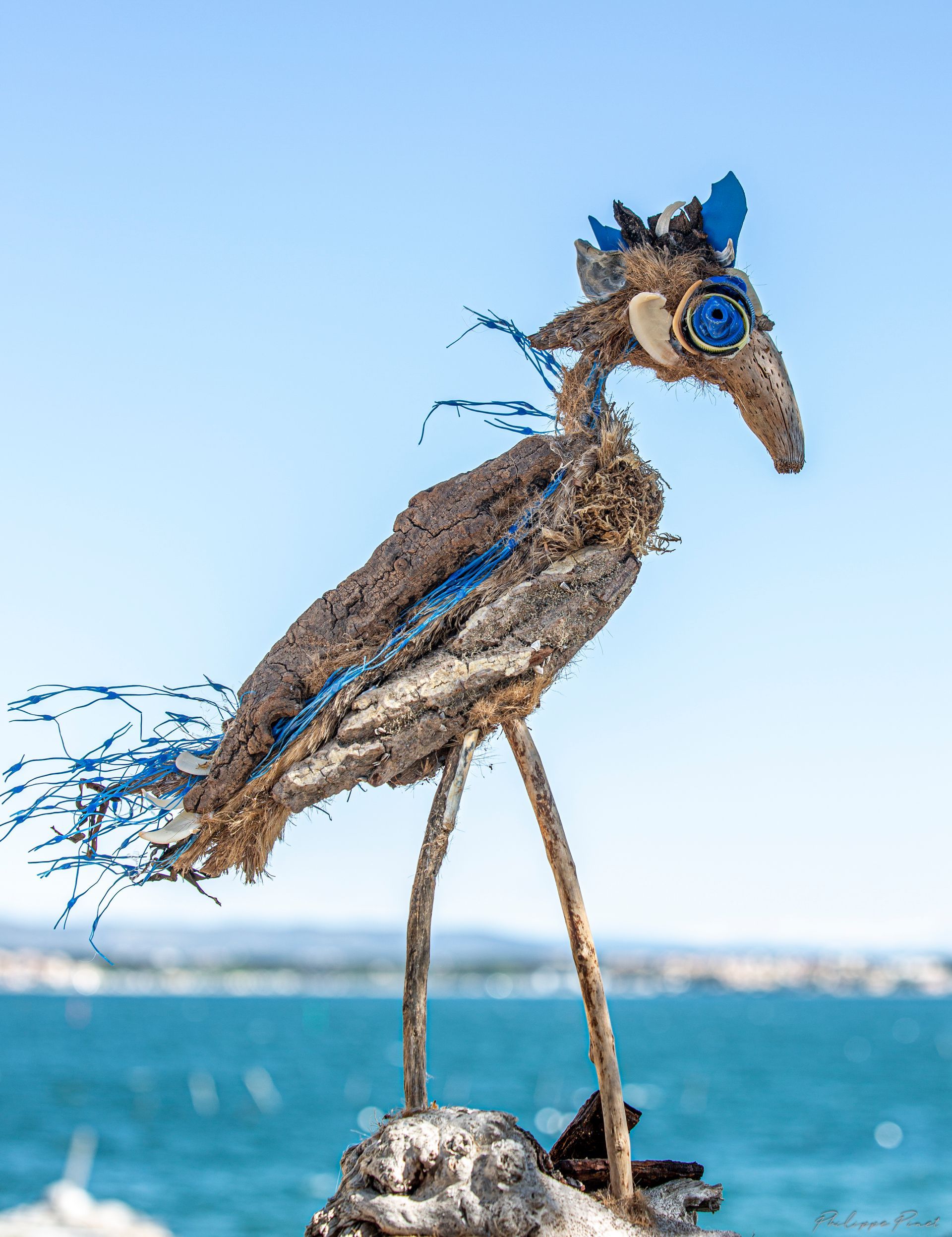 Sculpture en bois flotté représentant un oiseau