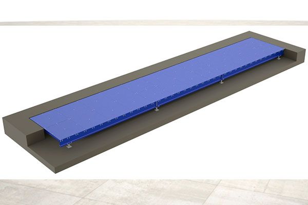 Una plataforma azul se encuentra sobre una superficie de hormigón.