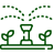 Un dibujo lineal verde de un aspersor con plantas creciendo en él.