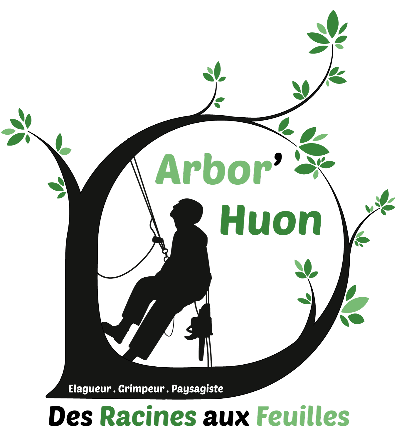 A logo for arbor huon des racines aux feuilles