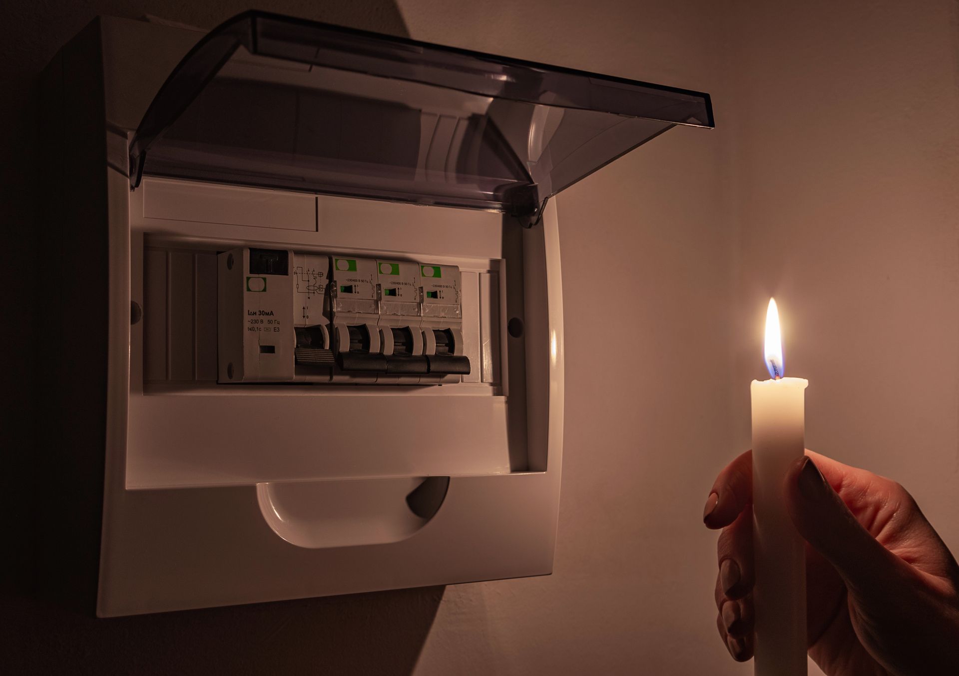Une bougie devant un compteur électrique