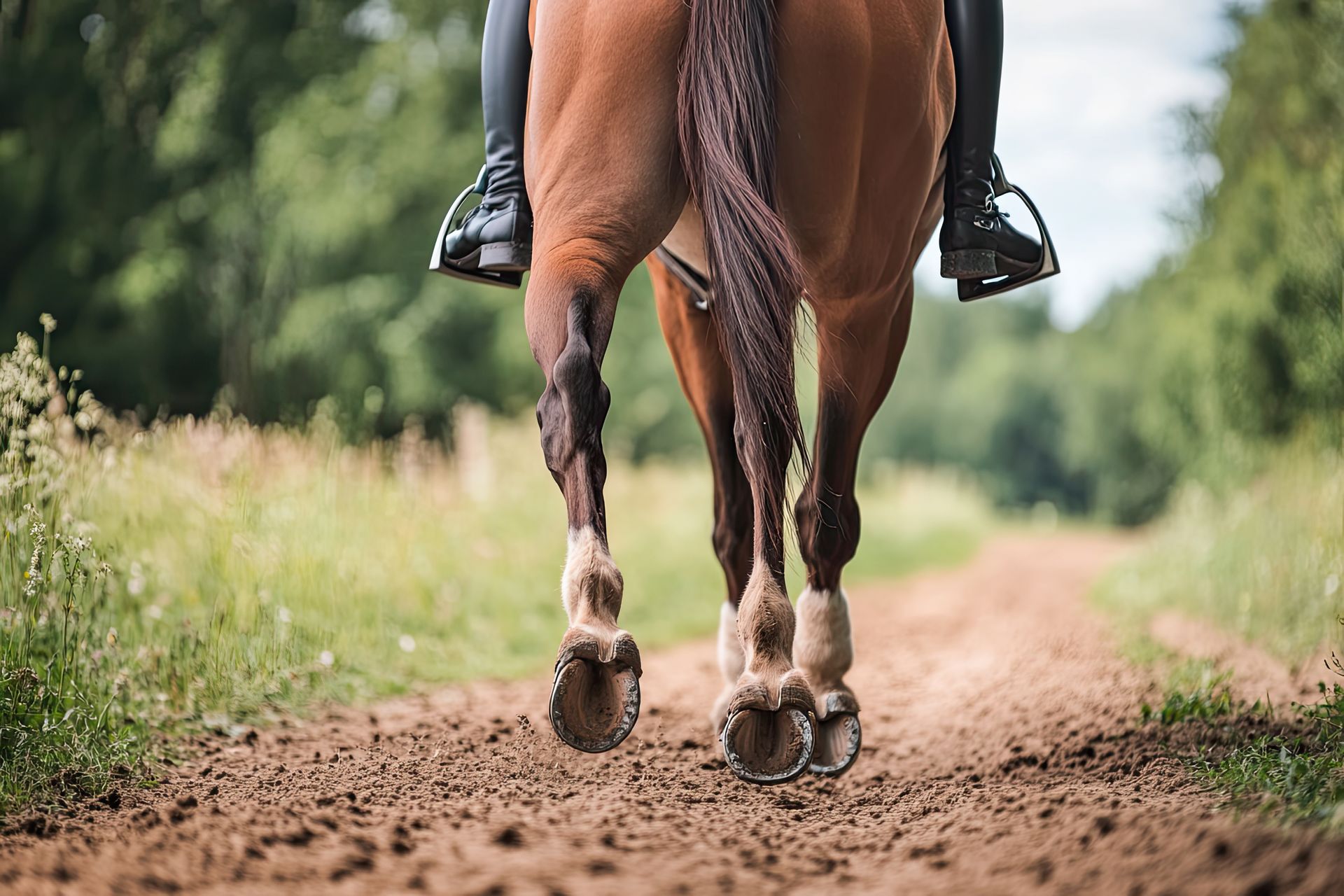 Bottes d'équitation sur des étriers lors d'une balade à cheval