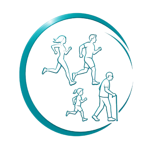 Dessin de quatre coureurs, de l'enfant à l'adulte.