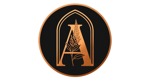 Logotipo circular negro con la letra A de color cobre y el dise&ntilde;o de una torre de antena en su interior.