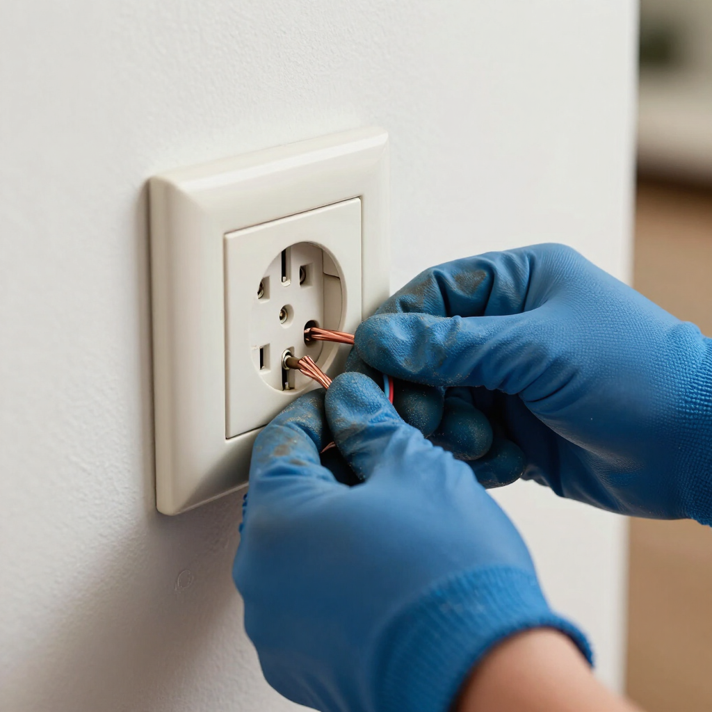 Panel de interruptores eléctricos con tapa transparente abierta y cableado visible en un hueco de la pared.