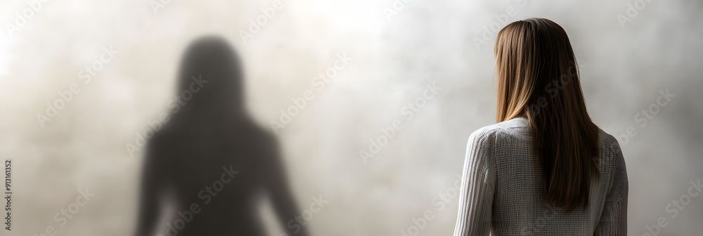 Frau steht vor ihrem Schatten