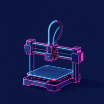 Contorno azul neón y rosa de baterías y componentes electrónicos cilíndricos sobre un fondo oscuro.
