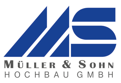 Blaues Logo mit den Initialen „MS“ und darunter „Müller & Sohn Hochbau GmbH“.